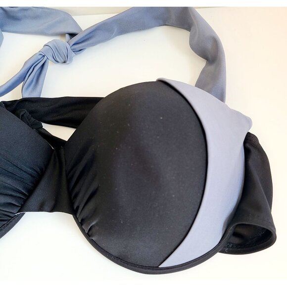 Black & Gray Halter Bikini Set Padded Top Classic Bottom Swimwear Womens Sz 2XL - Picture 3 of 14